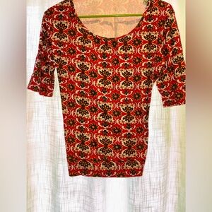 Elegant Red Floral Long Sleeve Top